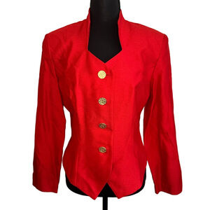 Vintage 80s red sweetheart neckline gold button down suit jacket top medium